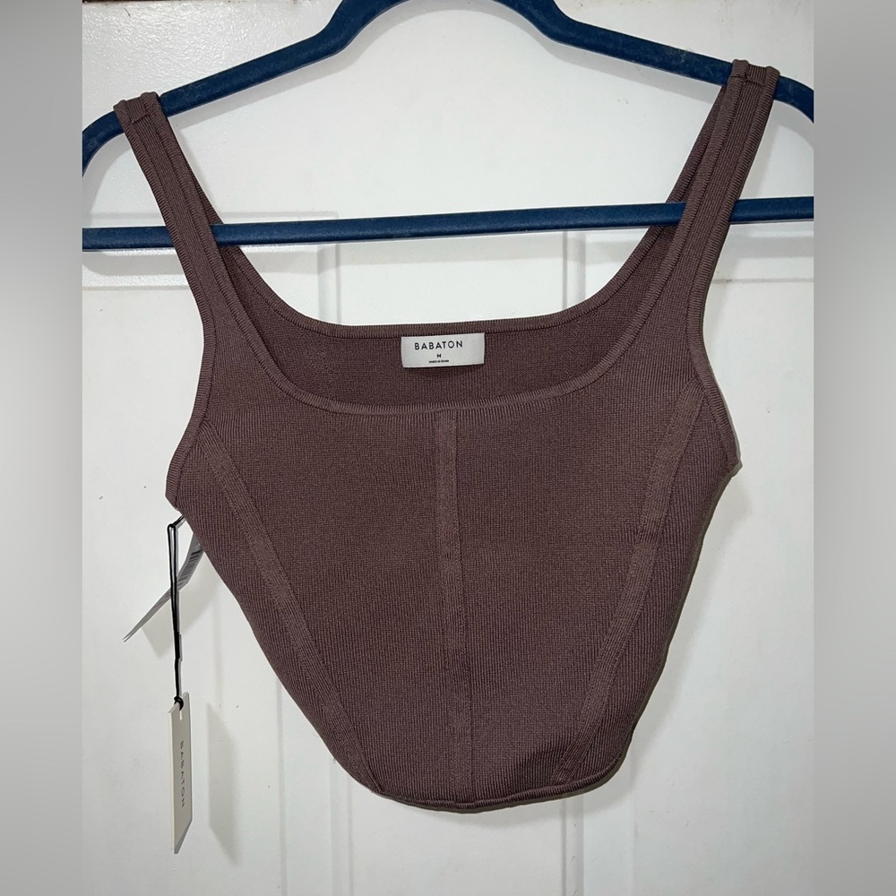 Babaton Sculpt Knit Bustier Tank in Deep Taupe Size Medium